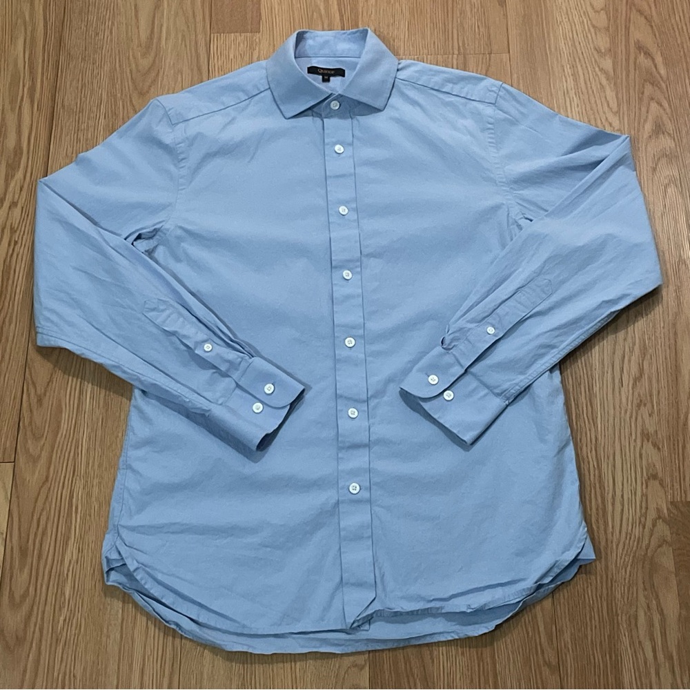 Quince Mens Medium Long Sleeve Button Up Shirt Blue Preppy Office Organic Cotton